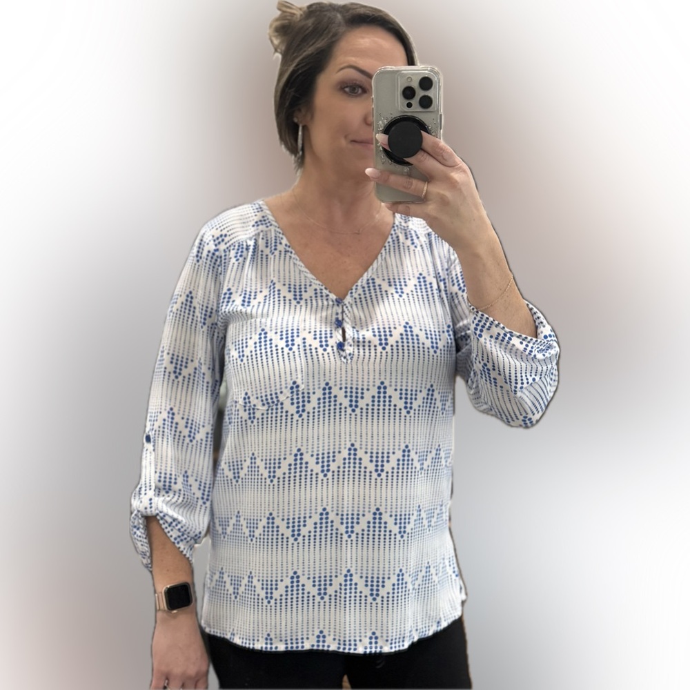 41 Hawthorne | Blue & White Blouse | Size Small